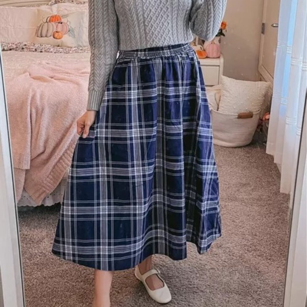 Hill House Blue and White Plaid Midi Skirt - Picture 5 of 8